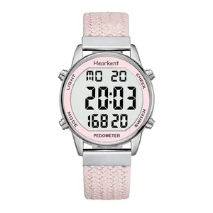 Women Pedometer Watch-Step Tracker Watch with Calories Counter-Non Bluetooth Pedometer Watches-LCD Large Numbers-30M Waterproof Watch-Sport Pedometer Watch Step Counter for Walking Visit the Hearkent Wristwatch Button Adjustable Steel