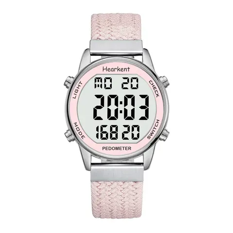 Hearkent Women's Digital Wristwatch - Non-Bluetooth Fitness Tracker Watch for Women, Nylon Adjustable Elastic Strap, Large LCD Number Display, 30M Waterproof, Step & Calorie Counter, Button-Operated Sport Watch, 12 Months Service, Steps w/o Bluetooth