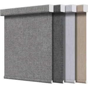 Grandekor Free-Stop Blackout Roller Shades for Windows,Hemp-Dark Gray|100% Blackout Blinds for Indoor, Textured Fabrics Cordless Blinds, UV Protection Shades for Home Office,Living Room outdoorfun