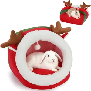 luxury  dog  house Cozy Reindeer Christmas Rabbit Pet Bed Cave, Anti-Slip Warm Bunny Hideout House with Removable Cushion,Washable Small Animal Christmas Hideout for Rabbit Bunny Guinea Pig Ferret Chinchilla XLARGE COTTON RABBIT HIDEOUT TENT