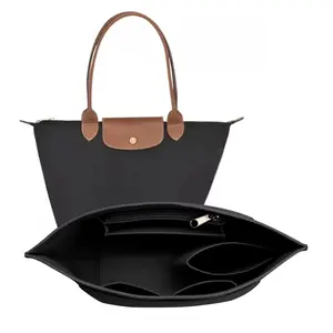 Felt Purse Organizer Insert for Longchamp Le Pliage L Handbag with Multiple Compartments & Zipper Closure Soft Felt Material