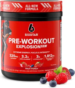 Six Star Pre-Workout Explosion 2.0 Energy Powder Drink Mix with Beta-Alanine & Caffeine Fruit Punch Flavor 30 Servings L-Citrulline Sports Nutrition Supplement