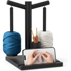 Wooden Yarn Holder for Crocheting and Knitting, Upgraded  Rotating Yarn Spinner with 2 Spindles,  for Crocheting and Knitting Lovers