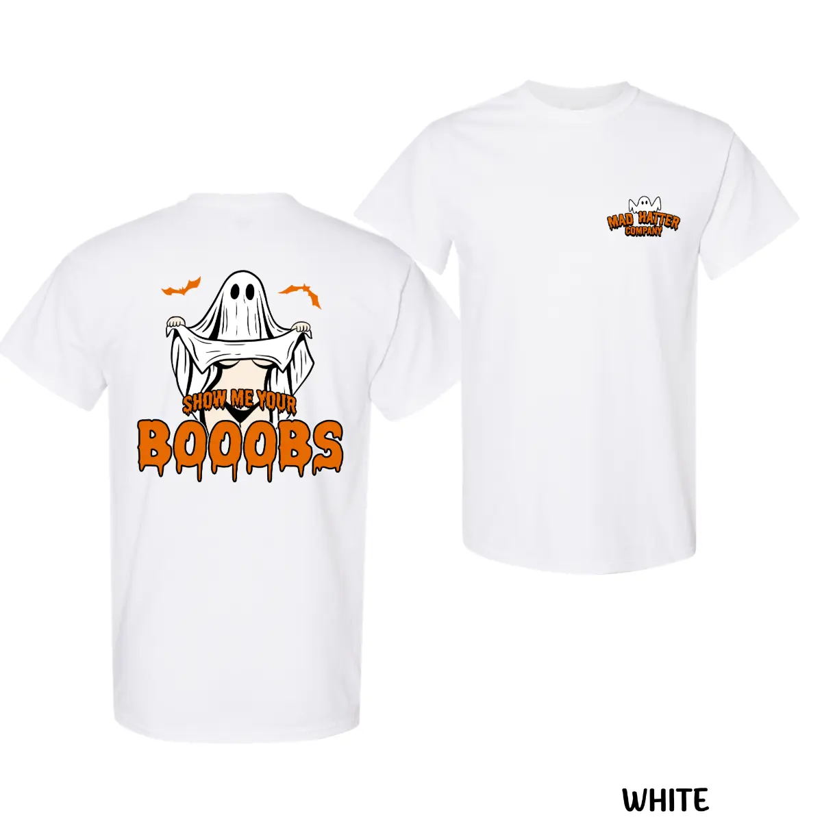 Show Me Your BooBie Unisex 2 Sided T-Shirt, Funny Halloween Ghost Cute Shirt, Vintage Tee For Men and Women, Show Me Your Boobs Graphic Tee, Spooky Booobs Shirt, Humor Scary Costume Top