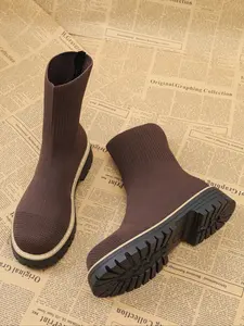 Camel Color Suede Lycra Boots, Fashion over Knee Design, Comfortable Fit, Elastic Lycra Material, Suitable for Various Occasions