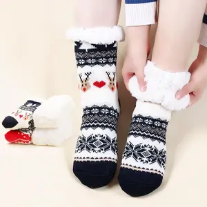 Winter Thickened Sheepskin Slipper Socks, Christmas Santa Reindeer Design, Warm Windproof Floor Socks, Perfect Gift for Winter