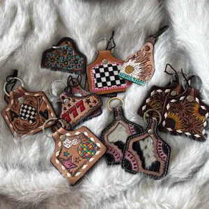 Cow tag tooled leather keychain Cow tag tooled leather keychain