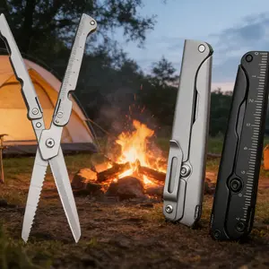 1pc Camping All-In-One Scissors, Foldable Multi-Functional Outdoor Emergency Scissors, Portable Pocket Tool, Garden Lawn Multifunctional Scissors, Survival Tools