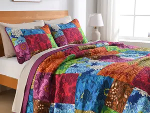 Seersucker Quilt Set - 100% Cotton Red Patchwork,Reversible Patchwork Quilt Set, Soft Lightweight Bedspread Coverlet