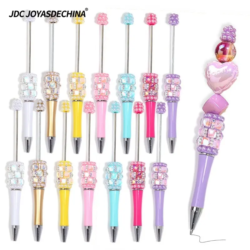 7pcs DIY Beadable Pen-Heavy Beaded Square Rhinestone &Pearl Pen, Colorful Rotating Ballpoint Pen for Office&Students summerwins Rollerball Pen