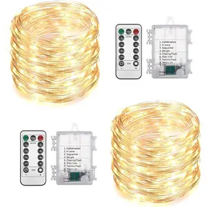 2 Pack Total 200 LED Fairy Lights  Operated String Lights with Remote & 8 Modes, 33FT  Copper Wire   Twinkle Lights for Outdoor Christmas Parties Decoration Warm White
