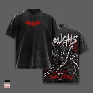 Laughing Bat Dark Knight Vintage Washed Graphic T-Shirt, Oversized Heavyweight Cotton Streetwear Tee, Evil Gotham Villain Inspired Comic Apparel, Double Sided Dark Hero Fan Merch, Retro Collector Gift