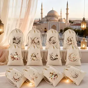 12 Ramadan Gift Bags | Islamic Holiday Decorative Packaging with Lantern and Crescent Moon Design, Mixed Colors, Goodie Bags