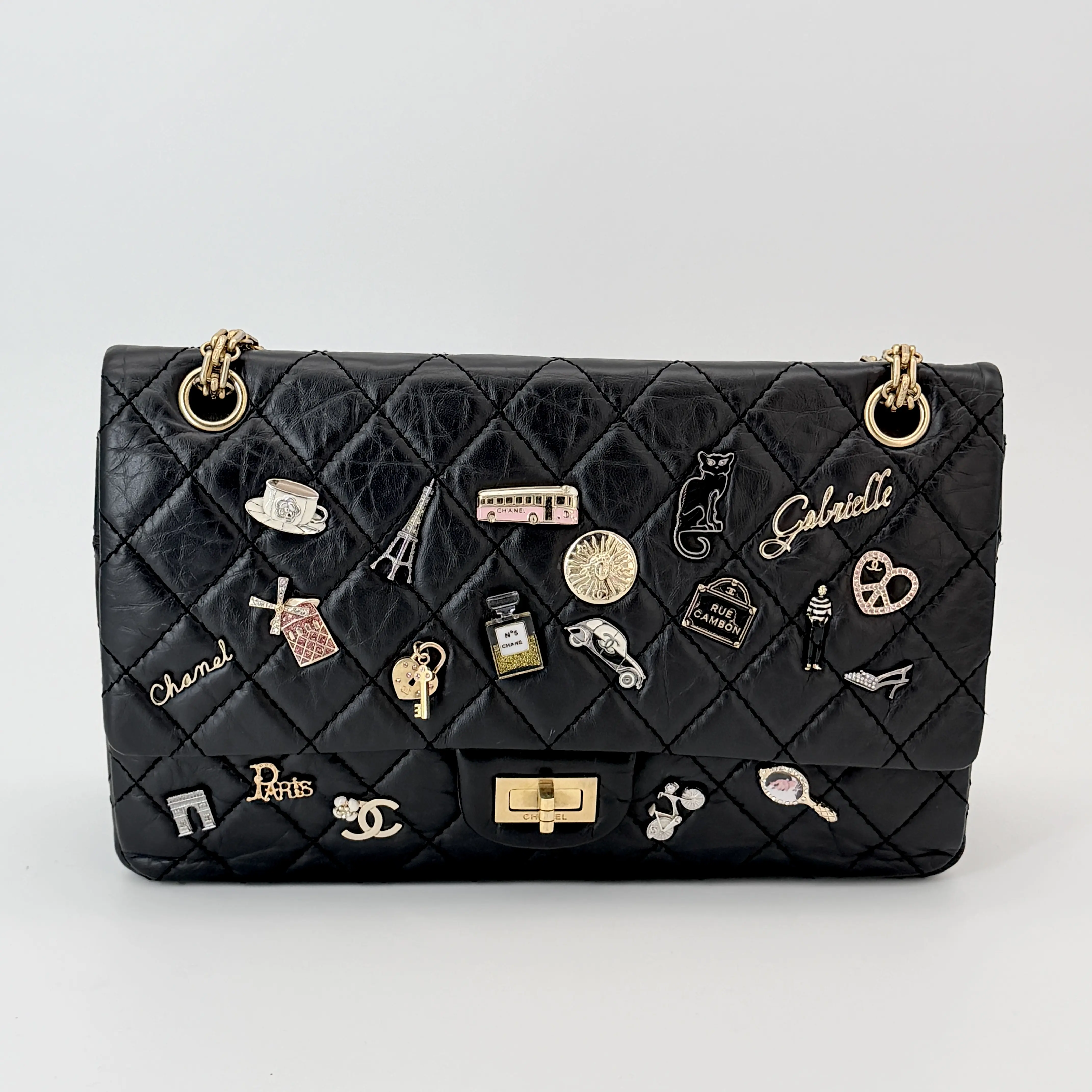 Pre-owned CHANEL calfskin Crossbody Bags Black Quilted Aged Paris Rue Cambon Lucky Bag