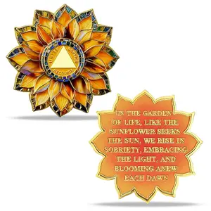 Sunflower Sobriety Coin - Colorful Glass Broken and Rebuilt AA Coins - Affirmation Addiction Sober NA AA Chips and Medallions - Living Clean Alcoholics Anonymous Gifts for Men Women