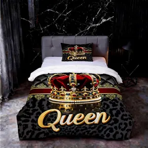 Queen Crown Leopard Print Comforter Set, 2/3 Pieces, Gothic Royal Noble Style Bedding, Smooth Microfiber Fabric, Without Pillow Inserts, Ideal for Bedroom/Dorm Decoration, Great Holiday Gift Option