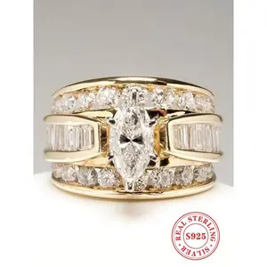 S925 Sterling Silver Elegant Glittering Layered Ring, Fashion Promise Ring for Women & Girls, Elegant Fashion Rings, Trendy All-match & Exquisite Jewelry for Birthday Gift 925 Wedding Ring for Women, Fashion Engagement Rings