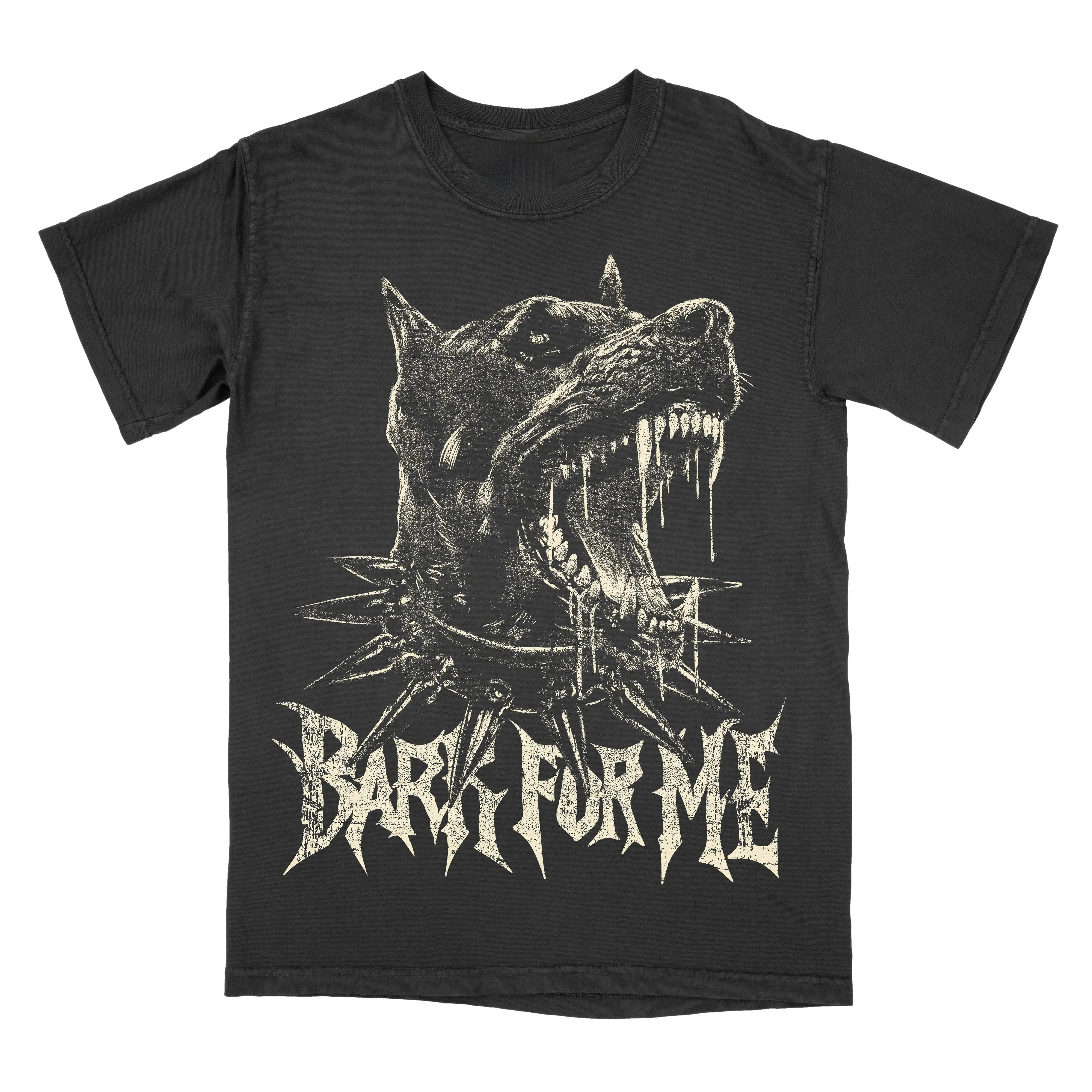 Bark For Me Aggressive Doberman T-Shirt, Gothic Metal Graphic Tee, Vintage Washed Black Cotton Top, Edgy Spiked Collar Dog Shirt，funny graphic tee，summer graphic tees，tee