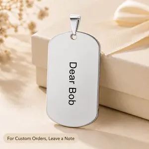 Custom Dog Tag Necklace, Personalized Engraved Name Pendant, Silver Tone Rectangle Pendant Necklace for Men Women, Memorial Gift, Birthday Gift, Couple Jewelry