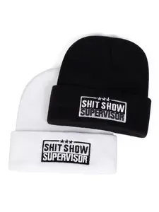 Unisex Shit Show Supervisor Embroidered Knit Turban Hat, Outdoor Sun Protection Cap, Casual Fitted Asymmetrical Design, All Seasons, Knit Hats