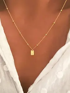 Rectangle Initial Letter Necklace for Women, Stainless Steel Jewelry for Party, Daily Clothing Decor, Trendy All-match & Exquisite Jewelry for Birthday Gift
