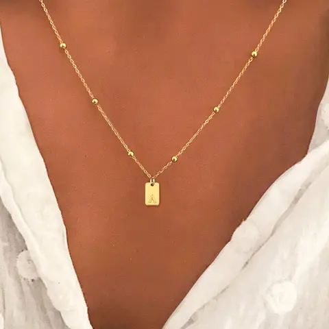 Rectangle Initial Letter Necklace & Necklets for Women, Stainless Steel Jewelry for Party, Daily Clothing Decor, Fashionable Accessory, Trendy All-match & Exquisite Jewelry for Birthday Gift