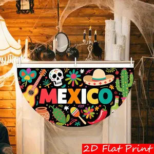 1pc Semi-Circular Mexican Christmas Garden Flag 35.4x17.7 Inch, Unique Crescent Shape Double-Sided Durable Polyester, Outdoor Porch or Railing Holiday Decoration