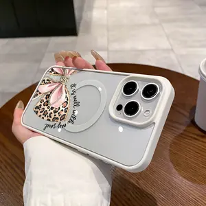 Premium Magnetic Case for iPhone11/12/13/14/15/16/promax Leopard Print Bow y2k cased MagSafe Compatible, Aesthetic Pattern Design Perfect for Everyday Use