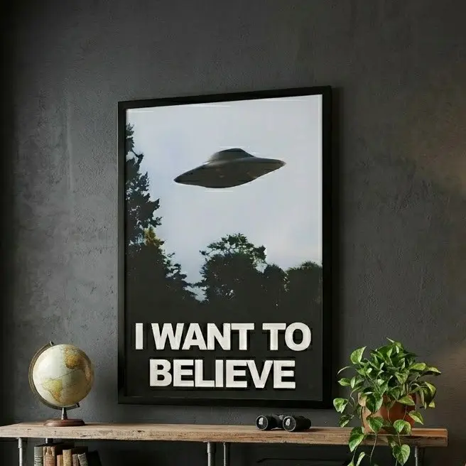 The X-Files "I Want to Believe" UFO Vintage Sci-Fi Canvas Poster | High-Quality Eco-Friendly Odorless Wall Art Print | Premium Black Framed & Unframed Aesthetic Room Decor for Geeks Bedroom Gaming Room