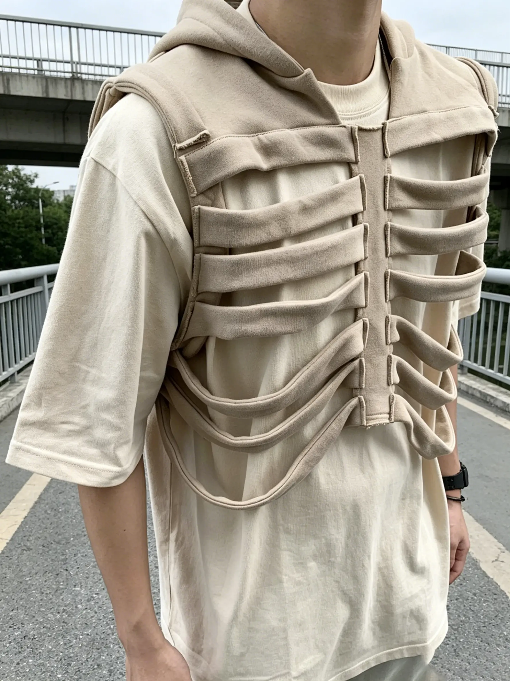 Men's Skull Rib Sports Vest - Summer Trendy American Streetwear Sleeveless Hooded Vest for Outdoor Activities