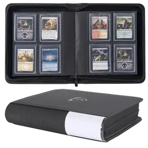 4-Pocket Toploader Binder, Clovecat Premium Card Book， Holds 128 Trading Card  Top-loader Sleeves，PU Card Holder Folders,Card Album for MTG, TCG, Yugioh, Game & Sports Cards(Black)