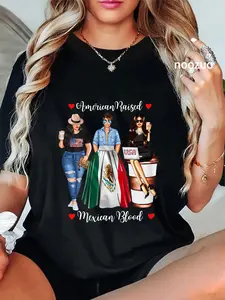 100% Cotton Unisex American Raised Mexican Blood USA Flag Patriotic Mexico Flag T-Shirt