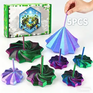 3D Printed Sensory Stress Relief Star Toy with Handle, 5pcs Colorful Fractal Hexagon Rotating Spiral Star Toys, Suitable for Ages 12+, Decompression Squeeze