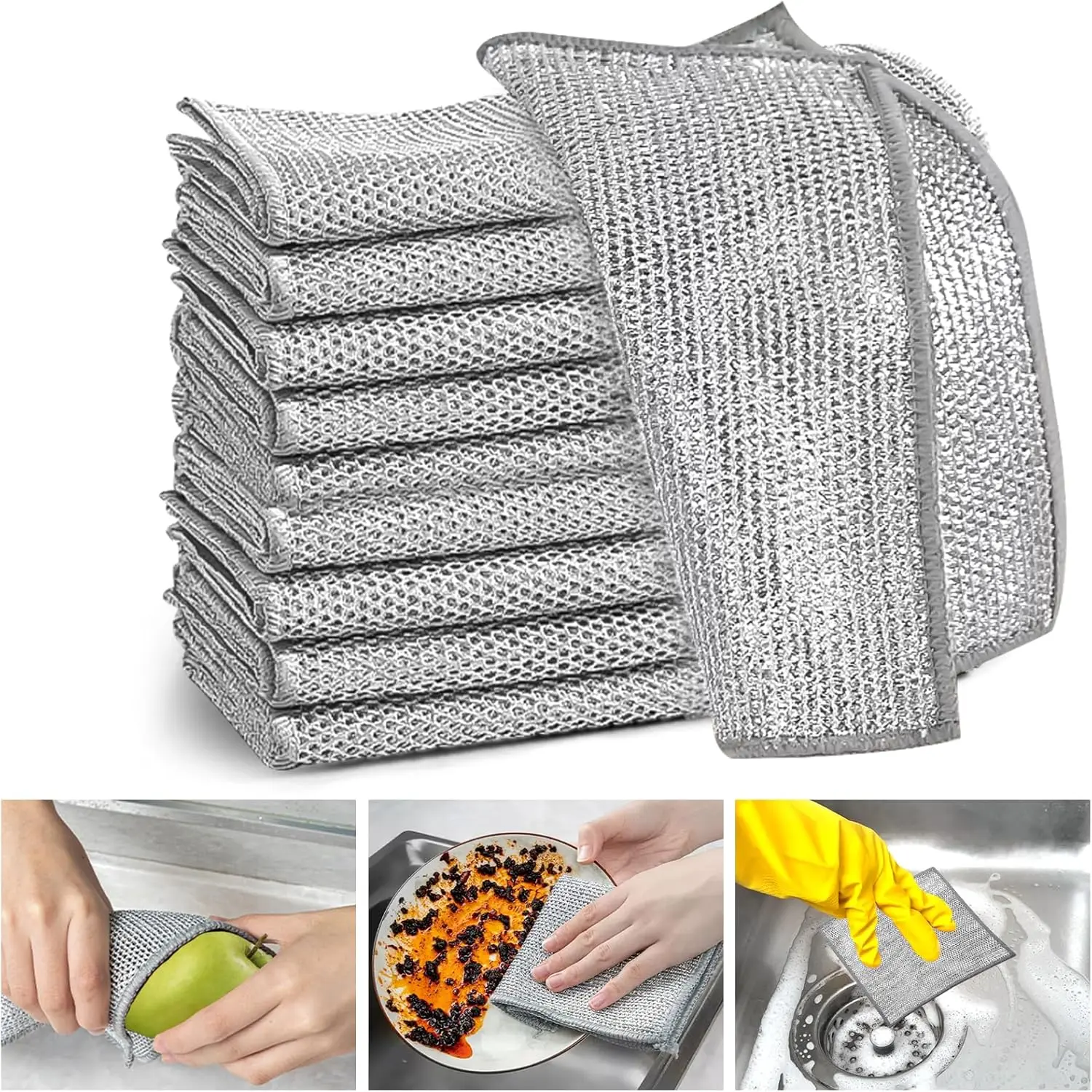 10-Count Thickened Synthetic Polyester Microfiber Cleaning Cloth Towels, Durable Scratch-Resistant Washable Multifunctional Wet-Dry Cloths for Desk, Floor