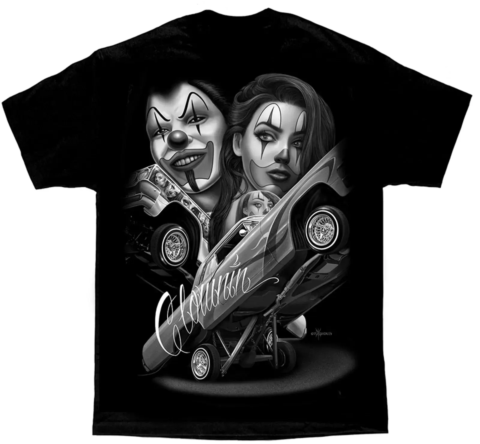 Straight Clowning Payasa Lowrider Chola David Gonzales DGA Homies Art T Shirt, Rare Collectible 100% Cotton, Trendy Men and Women's Clothing - Unisex T-Shirt Full Size S-5XL Gift for Friends and Family.