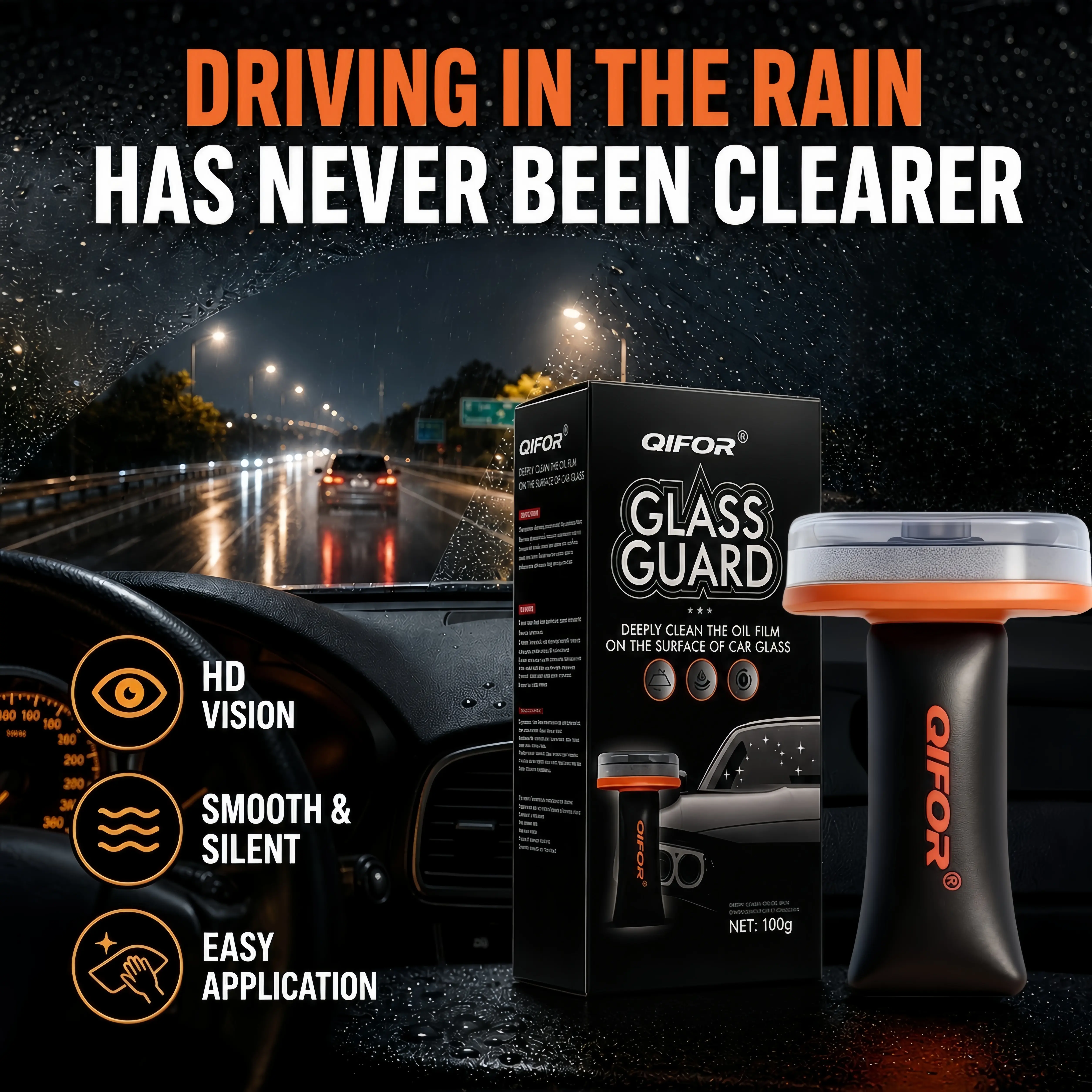 QIFOR Automotive Handheld Oil Film Cream - 100g Degreaser Cleanser, Windshield Cleaner, Surface Cleaner with Oil Removal, Hygienic No-Trace, Fast Cleaning, Compact & Easy to Carry