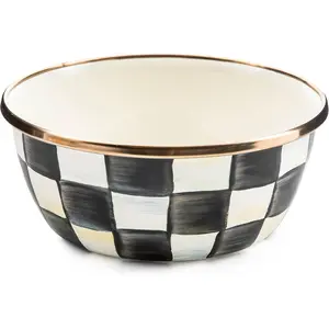 Enamel Pinch Bowl, Small Bowl for Kitchen Ingredients, 1.5-Cup Capacity, Black-and-White Courtly Check