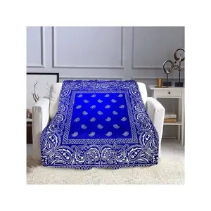 Navy Blue & White Bandana Blanket - Soft Windproof & Mosquito-Repellent All-Season Throw - Heavy-Duty Bandana Pattern With White - Deep Blue & Navy Blue Camping, Travel, Home, Office - Multi-Color Optio Blanket, Bed Blanket