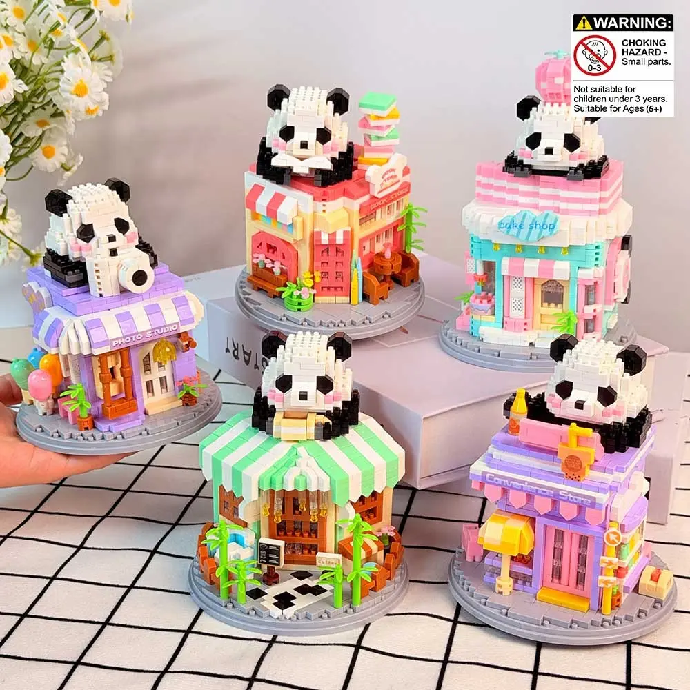Moc Panda City Street Mini Building Blocks Set, DIY City Street Coffee Shop Assembly Toy, Home Decoration Gift for Adults Teens Girls Kids, Building Block Sets