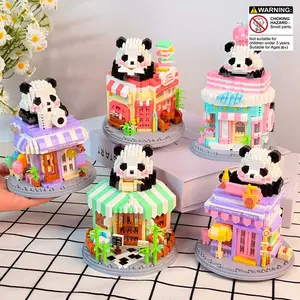 Moc Panda City Street Mini Building Blocks Set, DIY City Street Coffee Shop Assembly Toy, Home Decoration Gift for Adults Teens Girls Kids