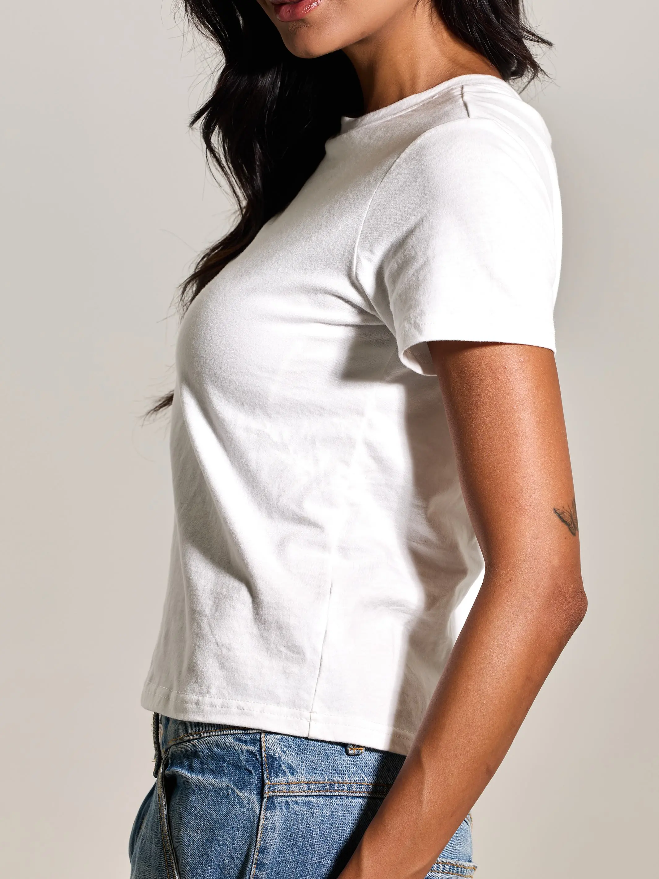 Klassy Network Cotton Tee Full Length Women's Tshirt with Crew Neckline Short Sleeves