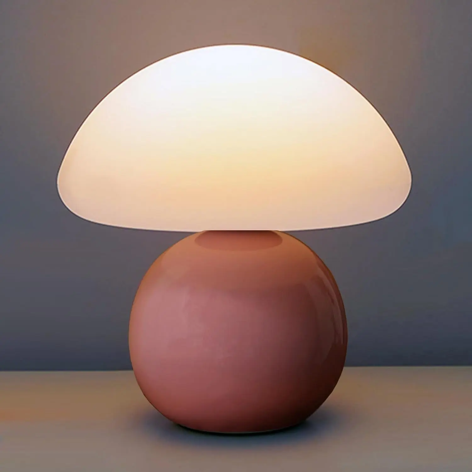 Cute Small Mushroom Lamp, PE Lampshade, Ceramic Base, Adjustable Light Color and Brightness with Power-Off Memory, Safe USB Powered, LED Mushroom Light for Bedroom Living Room (Pink)