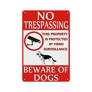 "NO TRESPASSING & BEWARE OF DOGS" Sign - Property Protection Decor.Pre-drilled Holes for Easy Hanging, Suitable for Yard, Porch, Entryway.Durable Weather-Resistant Indoor/Outdoor Sign, Practical Home Security Decor.2D Flat, 1pc 8*12'inches.