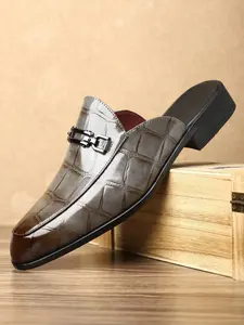 Men's Casual Crocodile Pattern Slippers, Metal Buckle, PU Material, Indoor & Outdoor Use, All Seasons, Daily Wear, Footwear