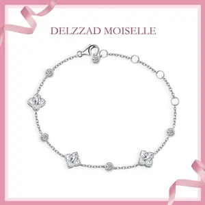 Delzzad 3.5ct Elegant Lily Bulb Leaf Clover Bloom Adjustable Bracelet Syntheticd Moissanite Bracelet S925 Moissanite Jewelry Engagement Wedding Anniversary Perfect Gifts