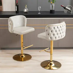 Furniture beige PU leather swivel bar stools-adjustable height, modern design, comfortable tufted backs, set of 2 dining room furniture indoor furniture chair