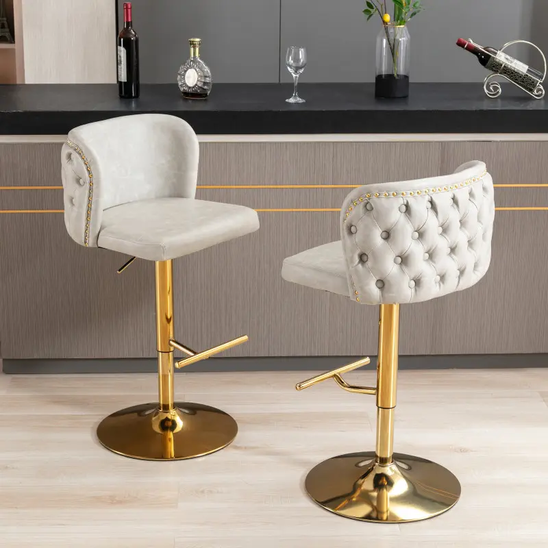 [Deals For You Days]Swivel Barstools Adjusatble Seat Height, Modern PU Upholstered Bar Stools with  the whole Back Tufted, for Home Pub and Kitchen Island(Beige, Set of 2)