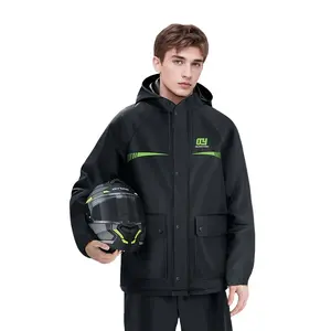 Men's Classic Motorcycle Raincoat Set, Thick Waterproof Jacket and Long Pants Two-Piece, Durable Outdoor Wear