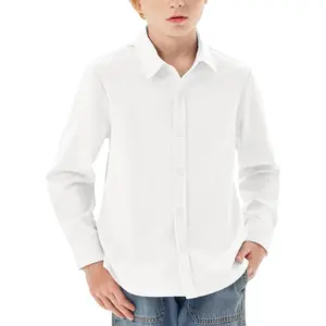 Boys Long Sleeve Dress Shirts Kids Classic Collared Button-Down Shirt School Uniform Shirts 5-14 Years