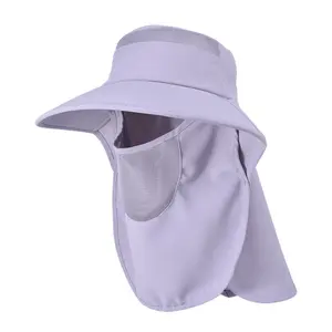 Women's Spring Summer Fashion Korean Sunscreen Hat, Large Brim Face Covering Shawl Bucket Hat with Ponytail Hole Outdoor Sunshade Hat